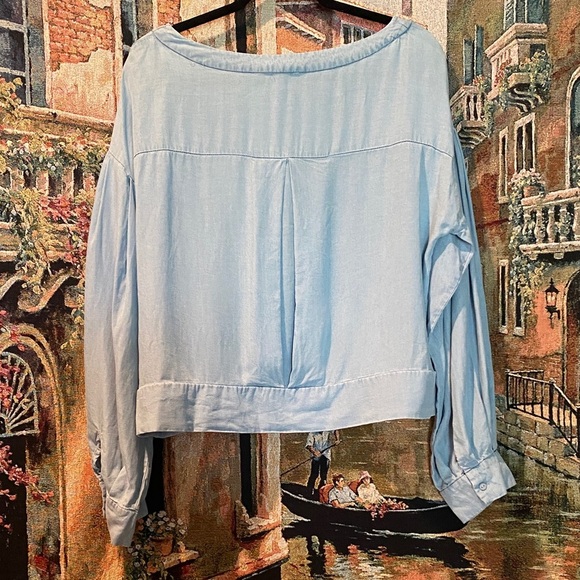 Everly Sky Blue Women's Lyocell Blouse - Picture 3 of 6